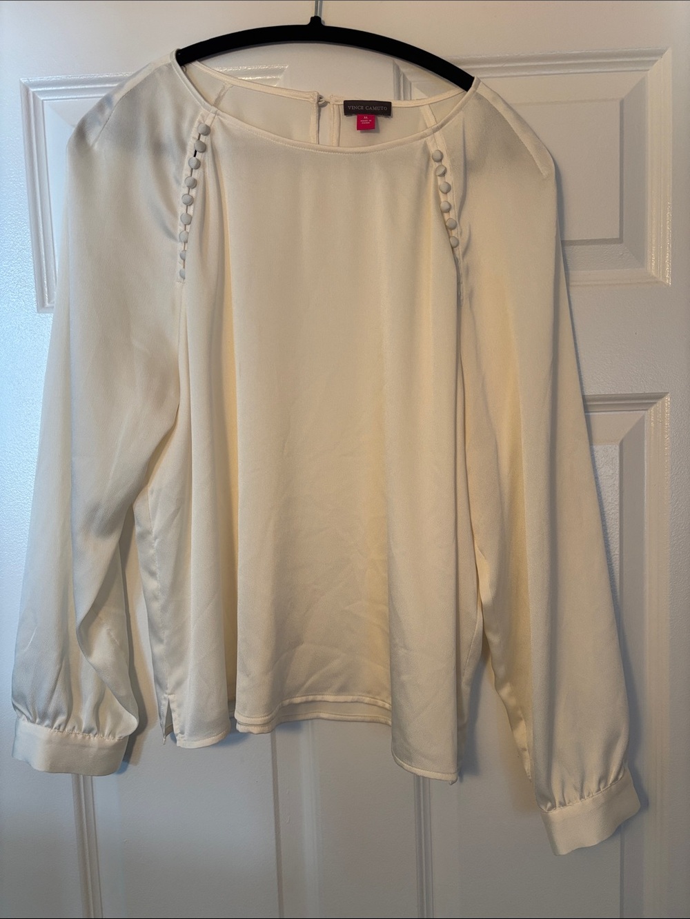 Vince Camuto Cream Button-Trim Long Sleeve Blouse